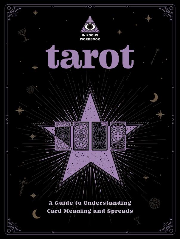 four tarot cards over a star all in purple