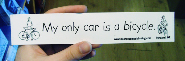 sticker with bike pictures and text "my only car is a bicycle"